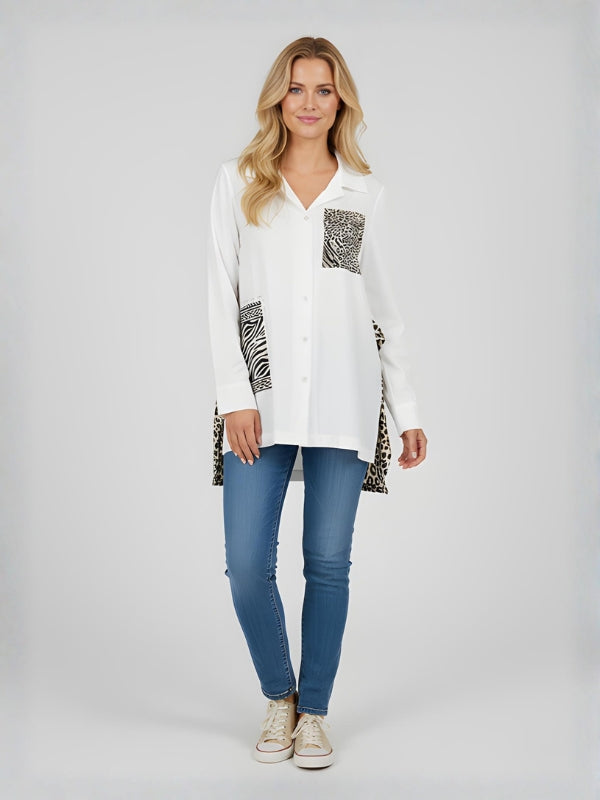 KINSLEY COTTON ANIMAL PATCH SHIRT - WHITE