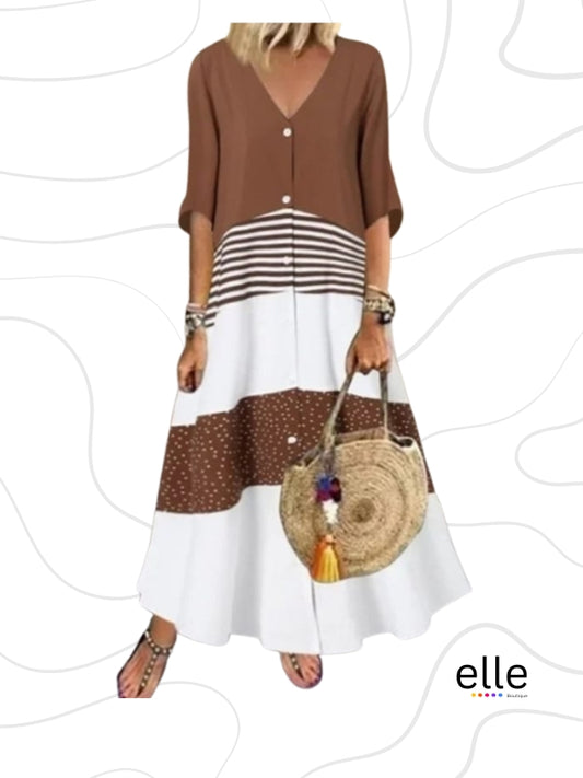 Brown and White Dress