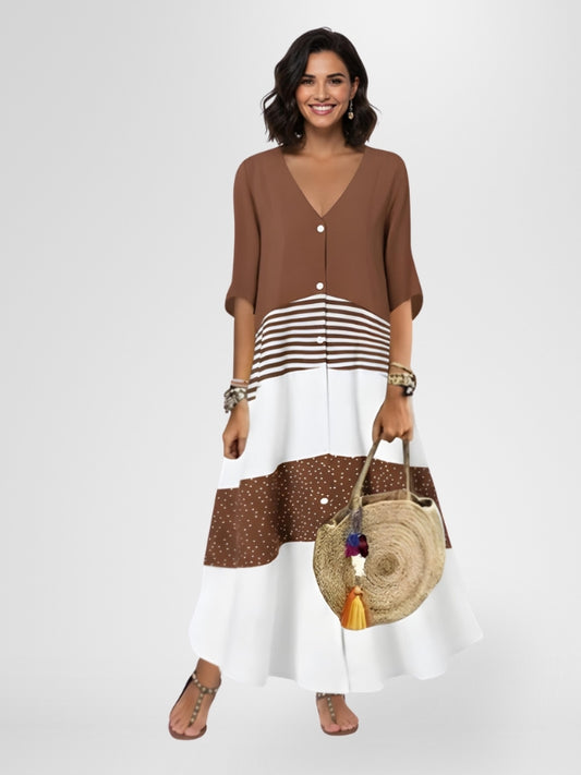 Brown and White Dress