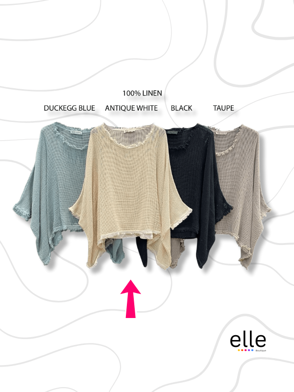 BELLA COTTON NET FRILL HEM BATWING TOP - ANTIQUE WHITE
