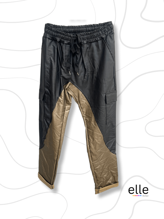 LYDIA LEATHER LOOK 2 TONE PANTS - BLACK