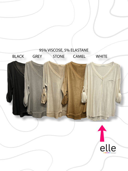 HADLEY VISCOSE ELASTANE V-NECK SIDE-WHITE