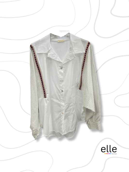 KENNEDY COTTON TAPE TRIM SHIRT - WHITE