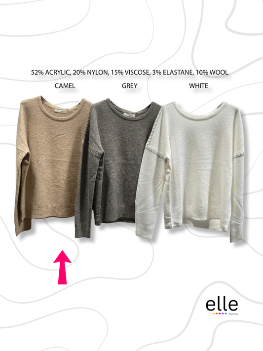 LYLA SOFT THICK KNIT CONTRAST STITCH TOP - CAMEL