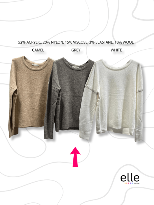 LYLA SOFT THICK KNIT CONTRAST STITCH TOP - GREY