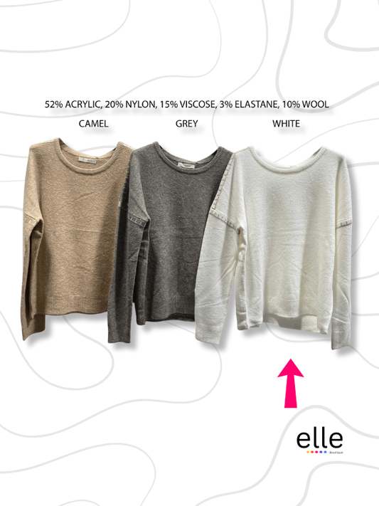LYLA SOFT THICK KNIT CONTRAST STITCH TOP - WHITE