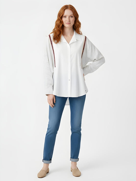 KENNEDY COTTON TAPE TRIM SHIRT - WHITE