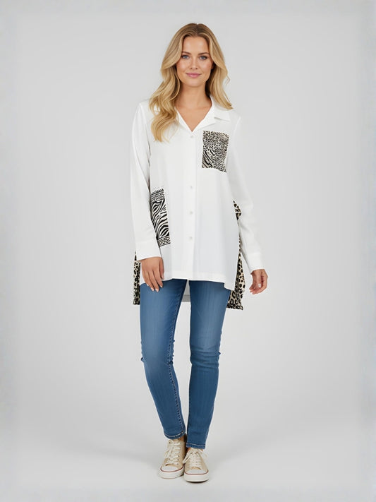 KINSLEY COTTON ANIMAL PATCH SHIRT - WHITE