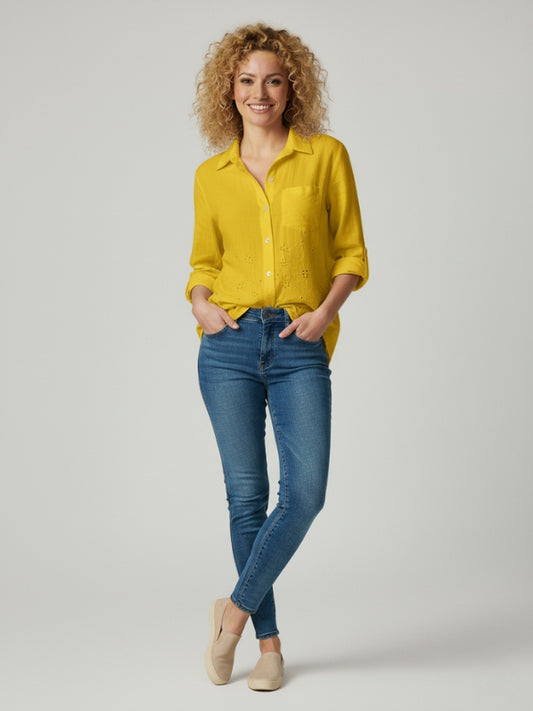 LINEN COLLAR SHIRT - YELLOW