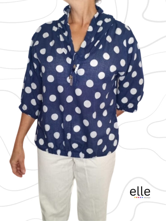 Navy Polkadot Hoodie Top